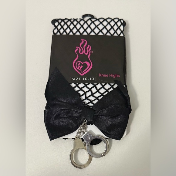 New! Vintage Torrid 10 - 13 Shoe Size Fishnet Bow Handcuffs Knee High - Picture 1 of 3